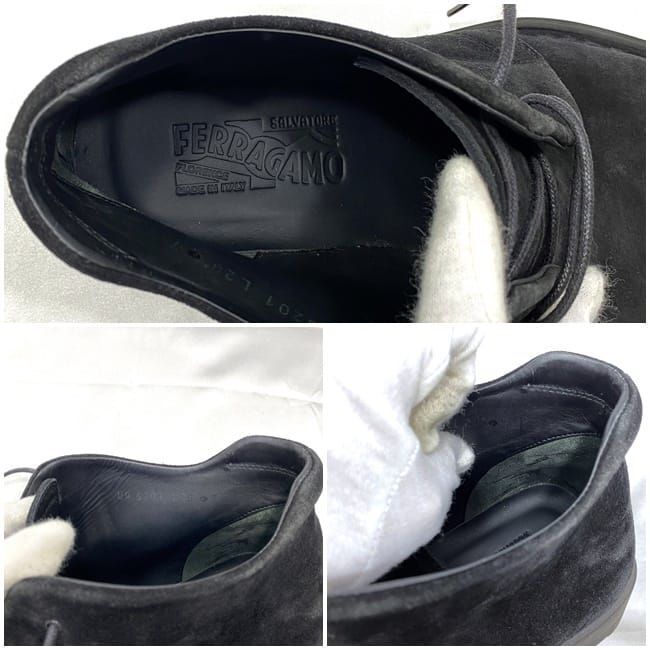  Salvatore Ferragamo ботинки черный ec-20556 прекрасный товар 24.5cm мужской замша кожа б/у 