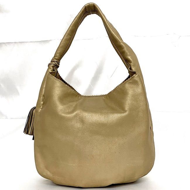 ロエベ ワンショルダー バッグ ゴールド アナグラム 美品 タッセル ナッパ レザー 中古 LOEWE フリンジ チャーム　