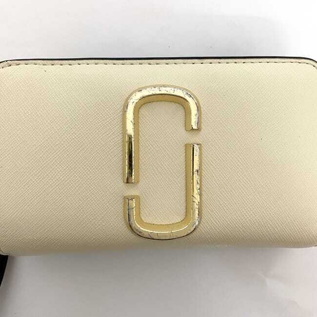マークジェイコブス 二つ折り 財(cái)布 ec-22672 ホワイト ブラック スナップショット 美品 レザー 中古 MARC