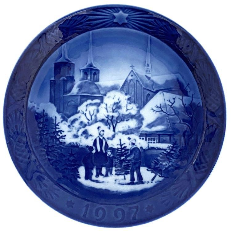  Royal Copenhagen year plate голубой белый прекрасный товар керамика б/у Royal Copenhagen 1997 год 