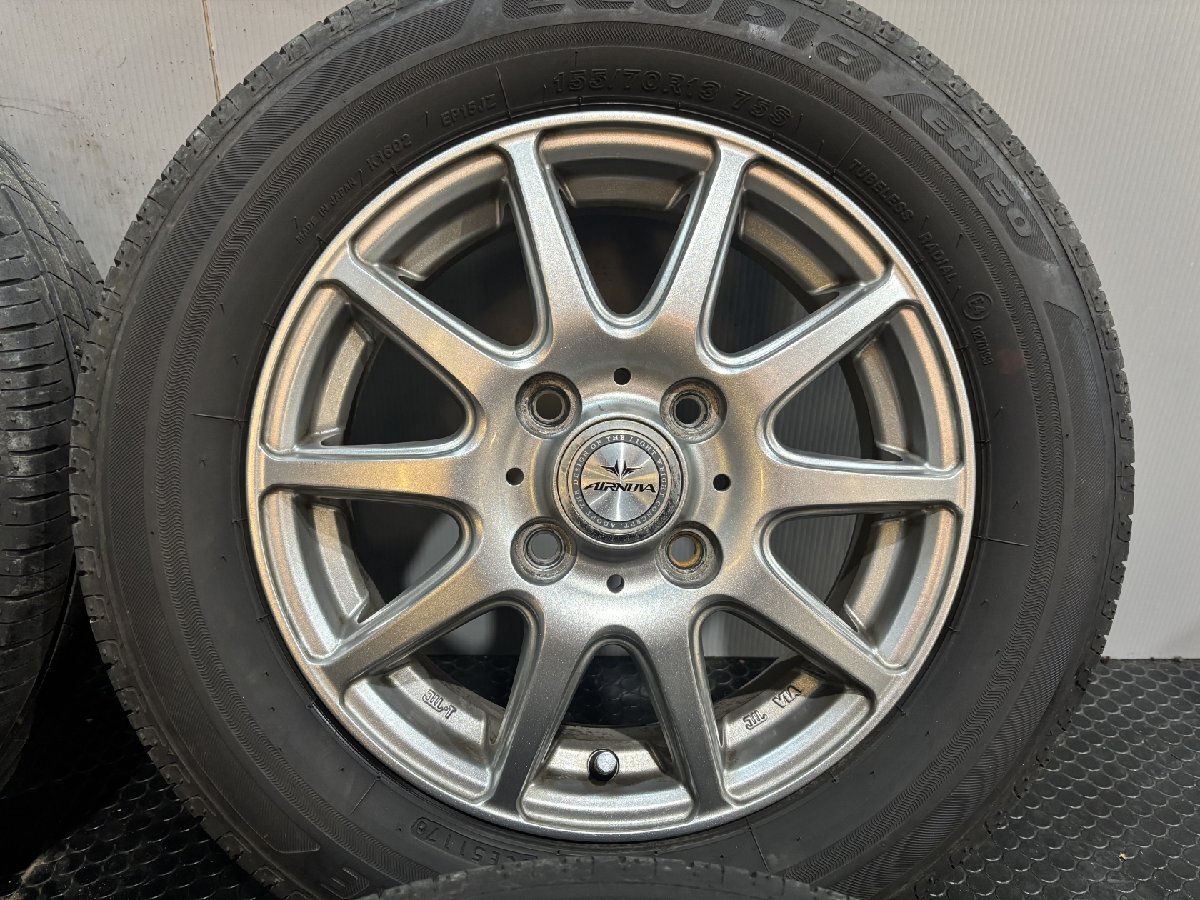【BS ECOPIA EP150 155/70R13】夏タイヤ【DUNLOP AIRNOVA エアノヴァ 13インチ 4J4HPCD100+45】バリ溝 エブリィ等　(MTB812)