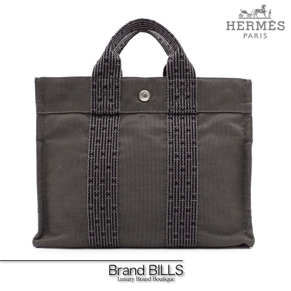 未使用品 HERMES エルメス エールライン トートPM トートバッグ ハンドバッグ 101056M ナイロンキャンバス グレー シルバー金具