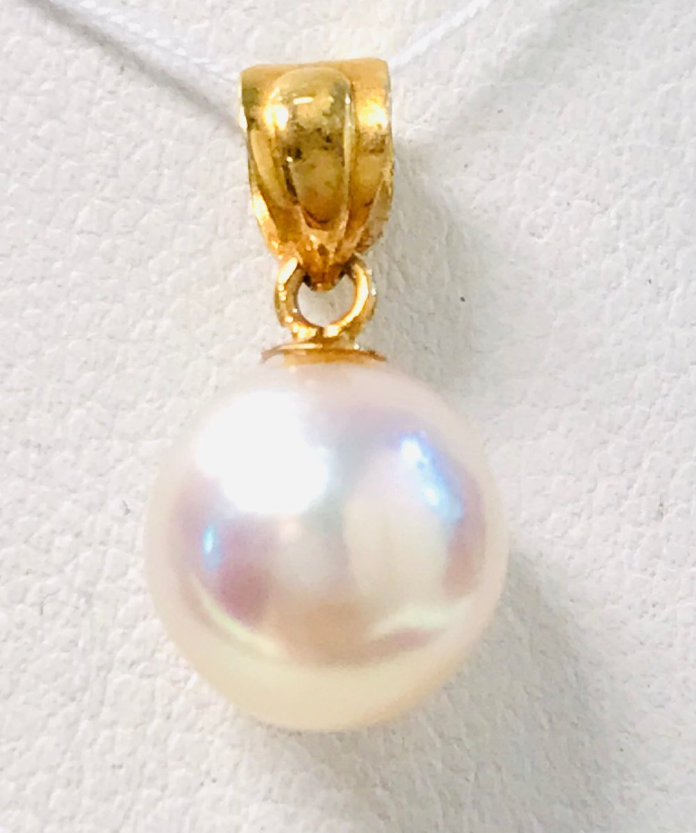 qoj.YPB15 K18　アコヤ真珠　ピンクホワイト　ペンダントトップ　8.5mm玉_画像1