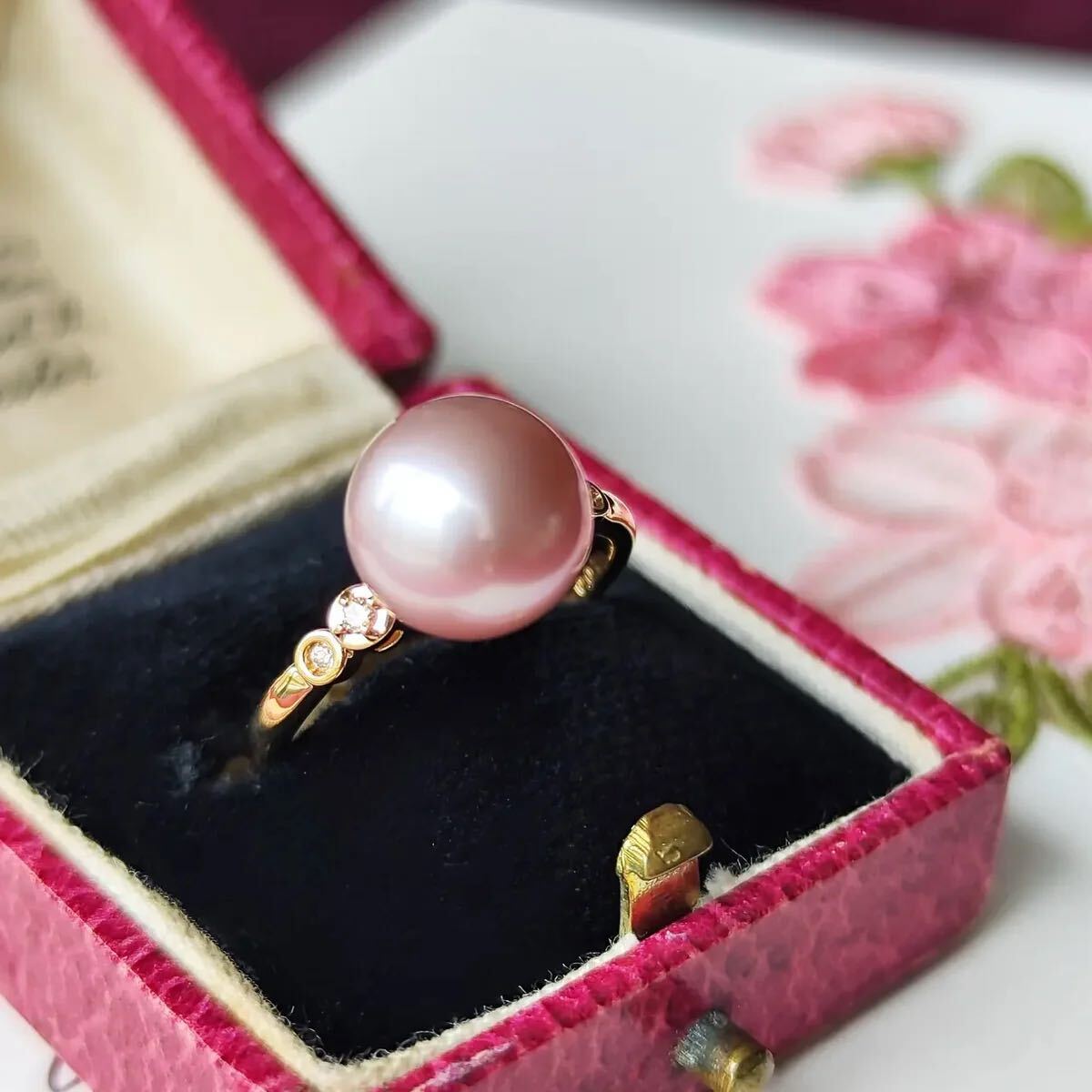 【再入荷しました！】さくらパール 天然ダイヤモンド 花あかり 有核淡水真珠 18金リング 新品未使用品