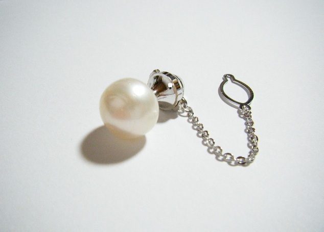 ★淡水パール 13.8mm タイピン タイタック シルバーカラー【ZU9】