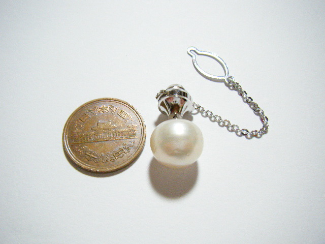 ★淡水パール 13.8mm タイピン タイタック シルバーカラー【ZU9】