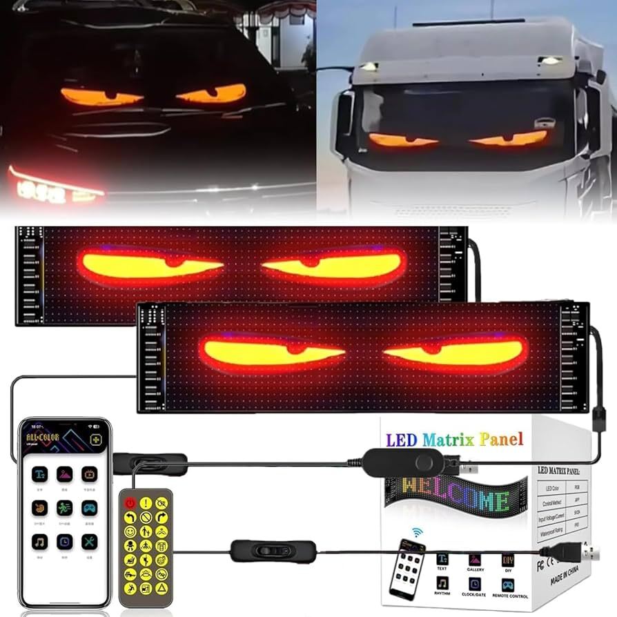 デビルアイ LED スクリーン デビルアイライト LED目 電光掲示板 イルミネーション 車(chē) トラック スクロール字幕 USB 文字 落書(shū)き DIY Y1436
