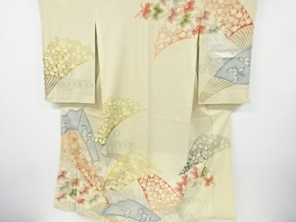 ys7339468; 宗sou 絞り扇面に菊桐模様刺繍著物【アンティーク】【著】