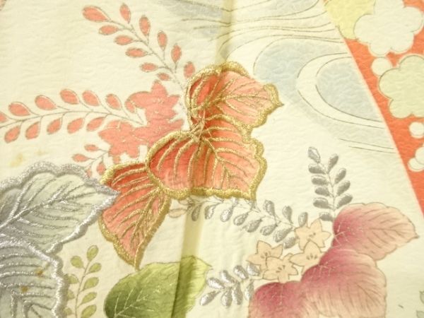 ys7339468; 宗sou 絞り扇面に菊桐模様刺繍著物【アンティーク】【著】