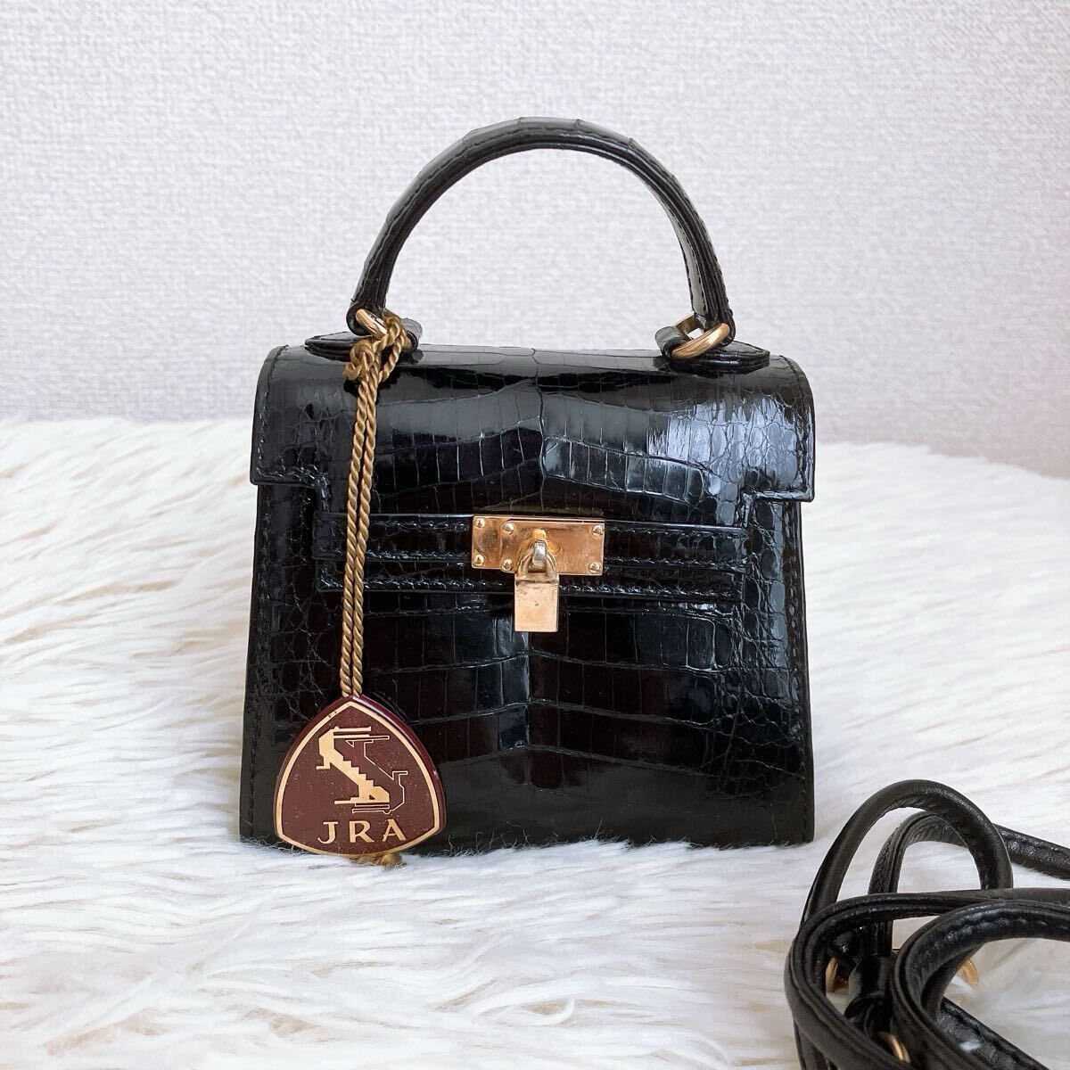JRA認定 Crocodile クロコダイル ミニ ハンドバッグ 2way JRA認定 Crocodile クロコダイル ミニ ハンドバッグ 2way