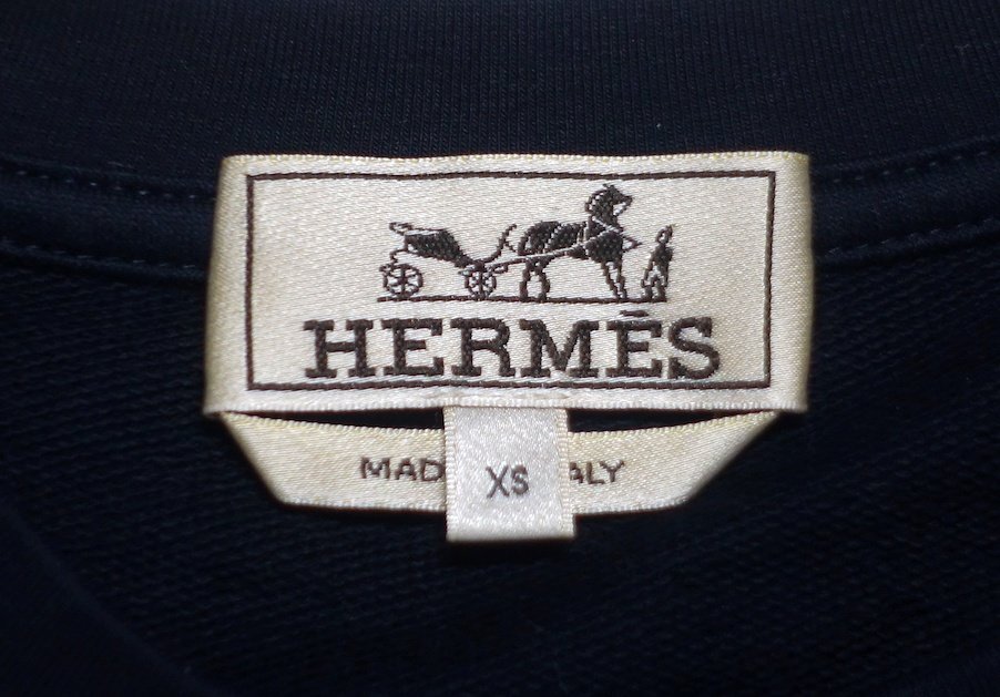23SS 使用僅か 極美品 HERMES エルメス ラムレザー シェーヌダンクル ワッペン Tシャツ ダークネイビー コットン メンズ XS カットソー