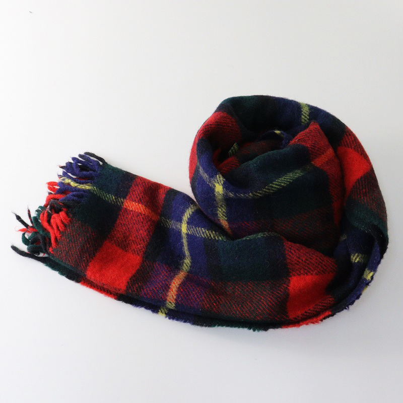 ツイードミル TWEED MILL タータンチェック 大判 フリンジストール/ネイビー系 ショール マフラー【2400014256192】