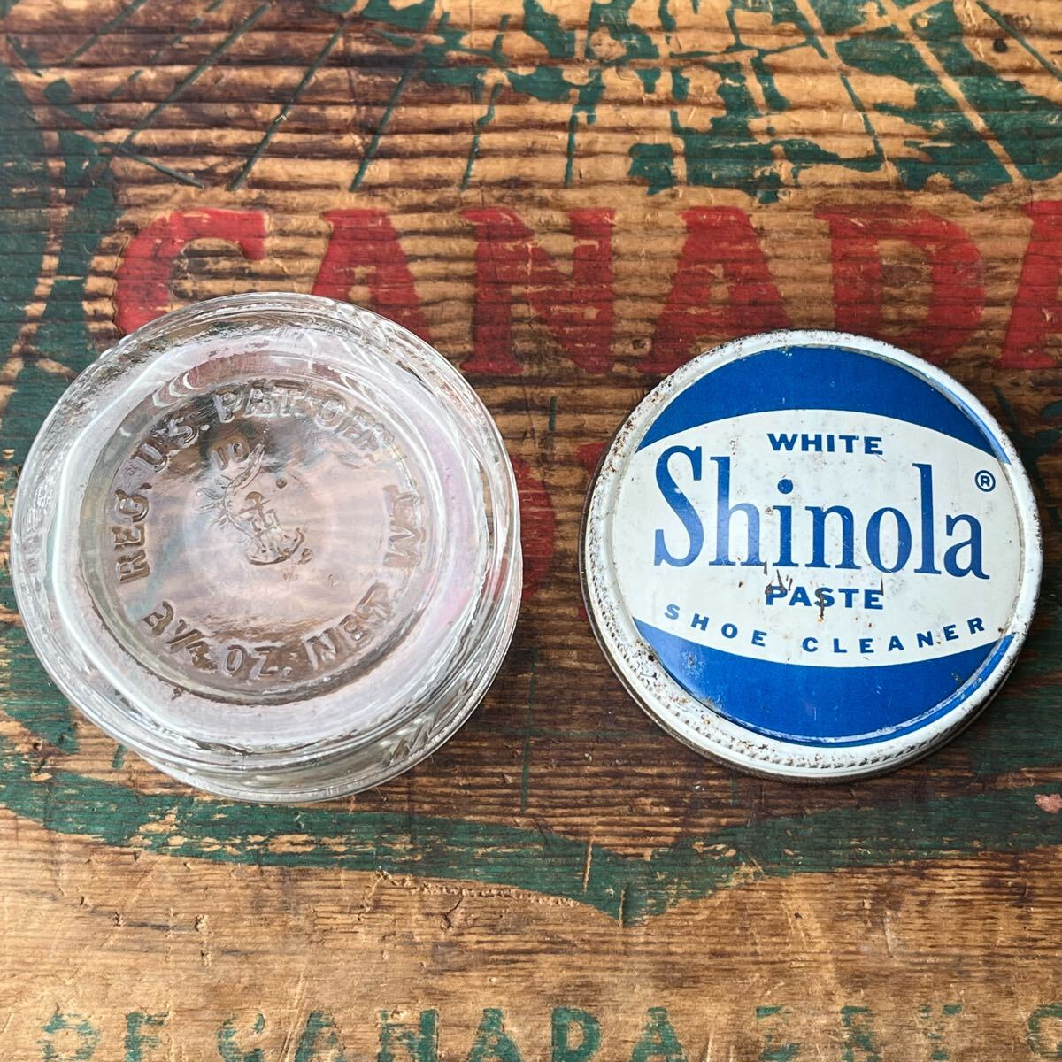 【USA vintage】Shinola shoe cleaner bottle 40s 靴磨きクリーム　瓶　小瓶　アメリカ　ビンテージ