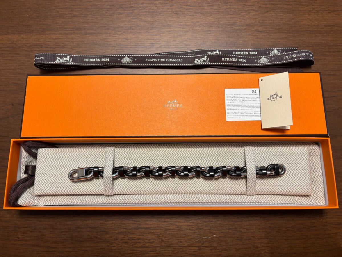 HERMES Chaine Maillon Bracelet ブラック×シルバー エルメス HERMES Chaine Maillon Bracelet ブラック×シルバー エルメス