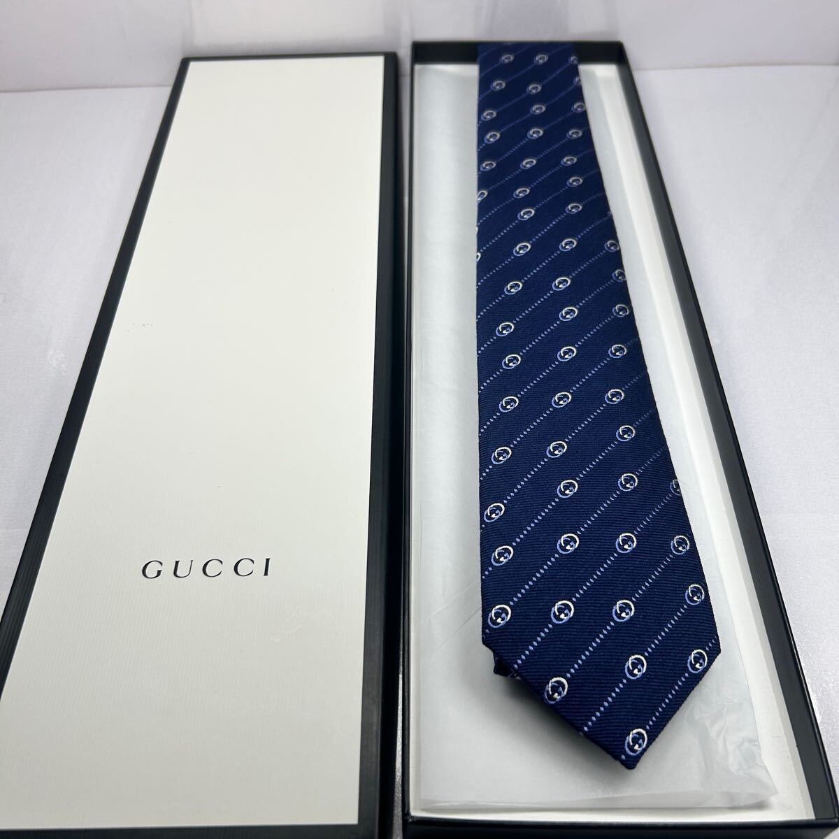 美品 現行 グッチ ネクタイ ハイブランド GG柄 インター