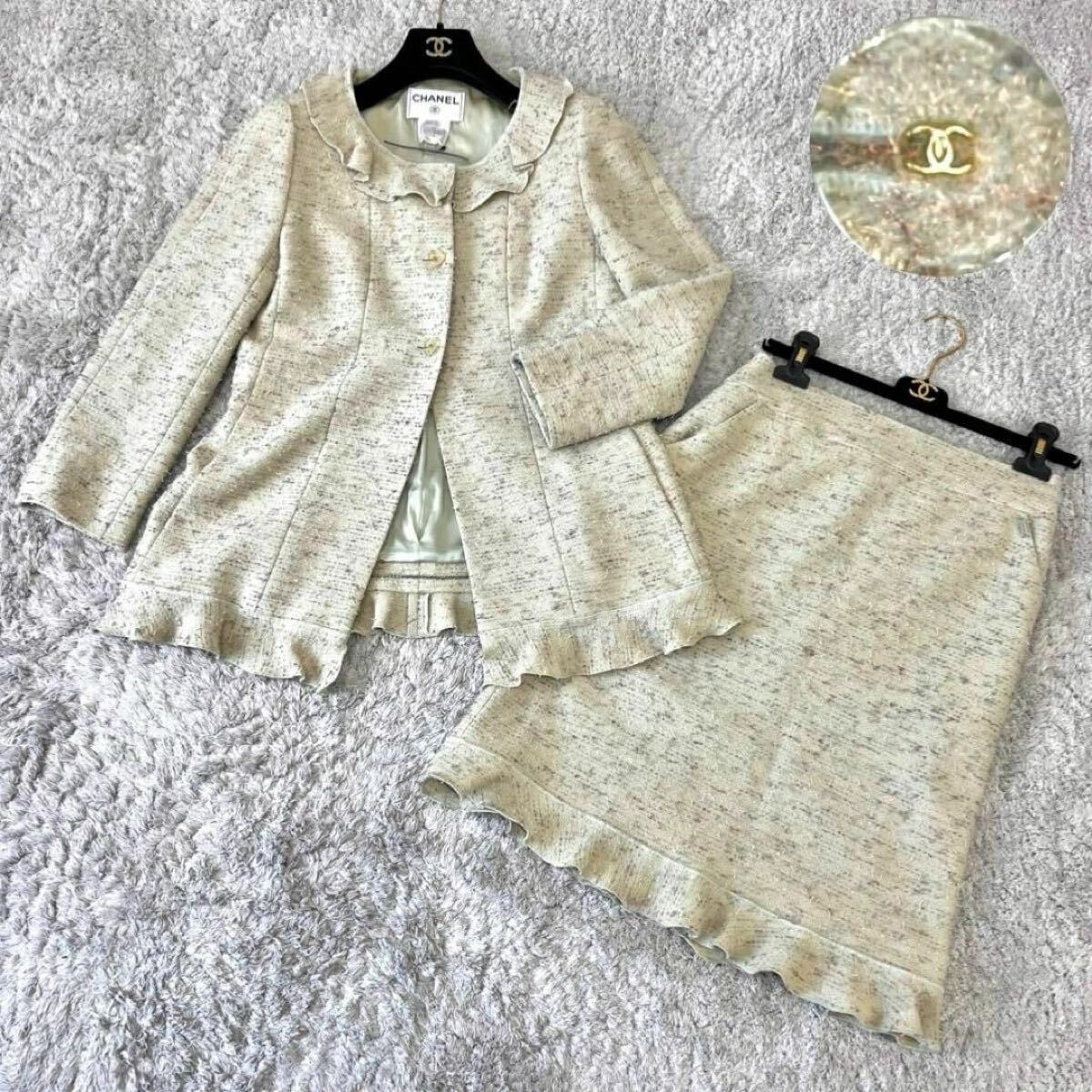 フランス製】CHANEL シャネル ココマーク ココボタン ツイード フランス製】CHANEL シャネル ココマーク ココボタン ツイード