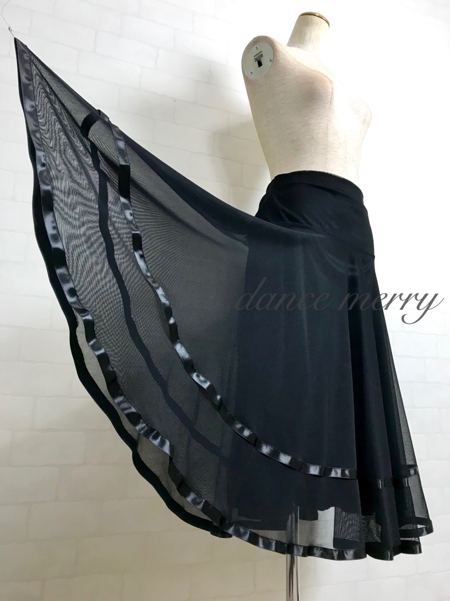 ★送料無料★【MERRY】新品 社交ダンス 1179 黒 スカート タンゴ ワルツ ラテン モダン 兼用 レッスン パーティ 軽量 シンプル 定番