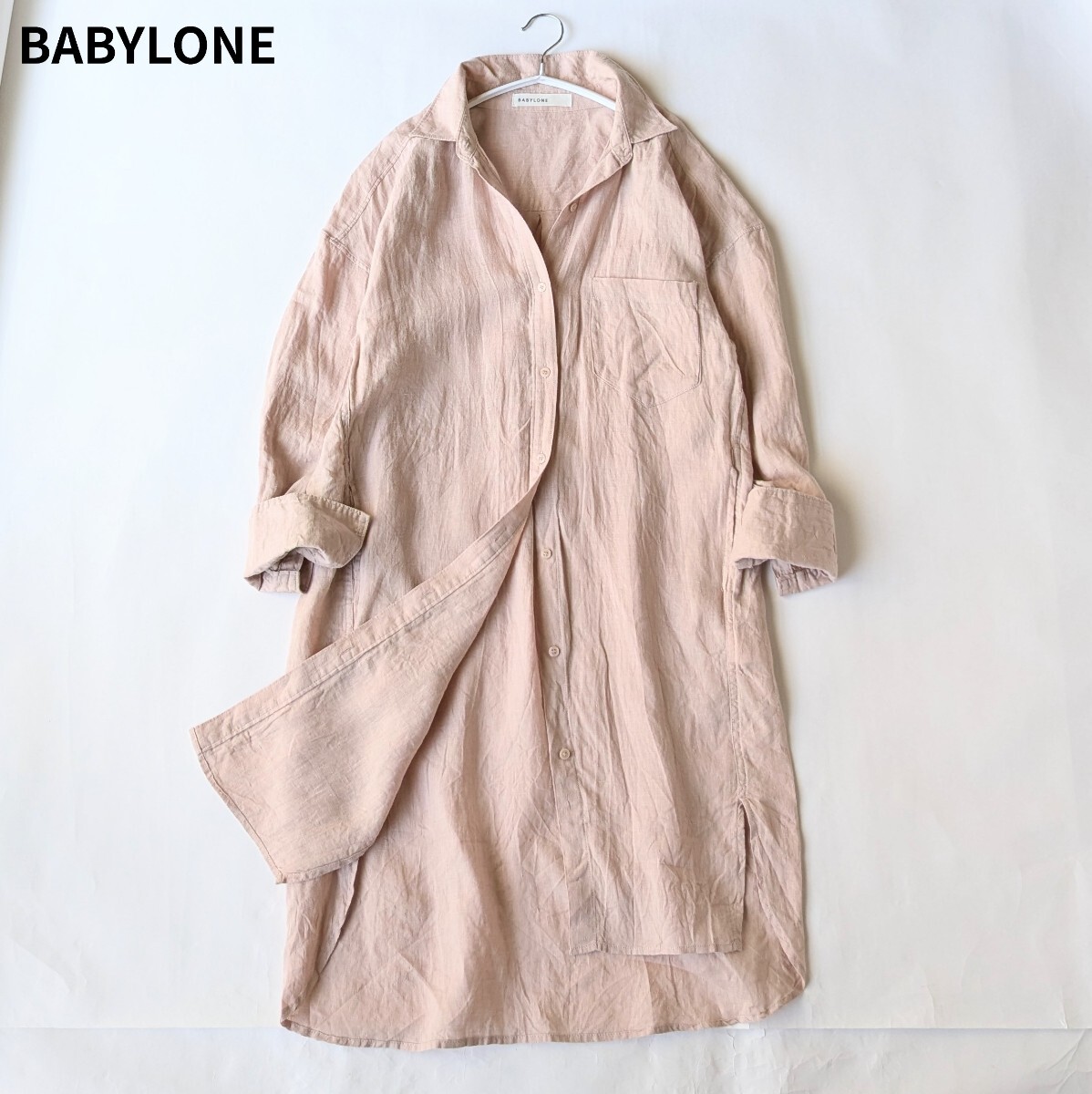 BABYLONE バビロン リネン100％ シャツ ワンピース ピンクベージュ