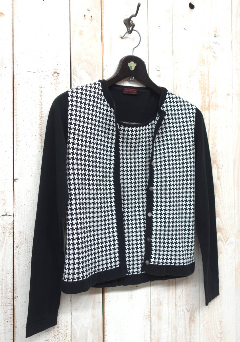高級婦人服　レディース　＊OLD ENGLAND オールドイングランド＊ニットアンサンブル 36＊ブラック/ホワイト　千鳥 ＊MADE IN JAPAN 日本制