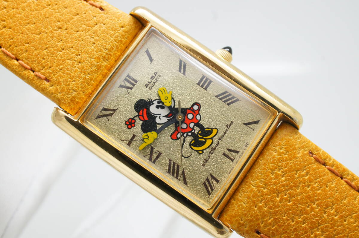 C77●作動(dòng)良好 未使用ベルト SEIKO セイコー ALBA アルバ DISNEY ミニーマウス Y101-5170 金文字盤(pán) メンズ腕時(shí)計(jì) ゴールド金 クォーツ