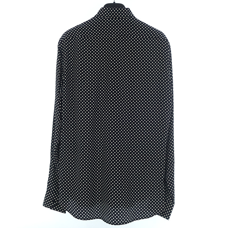 【特別価格】SAINT LAURENT PARIS 23年制 イヴカラーシャツ シルクシャツ ポルカドット ブラック サイズ メンズ38