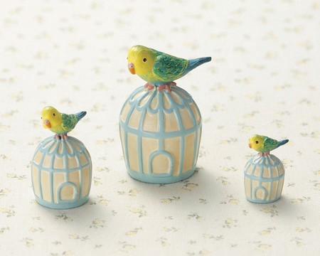 レトロ調マスコット♪　インコと鳥かご　3点セット　ノスタルジックアニマル