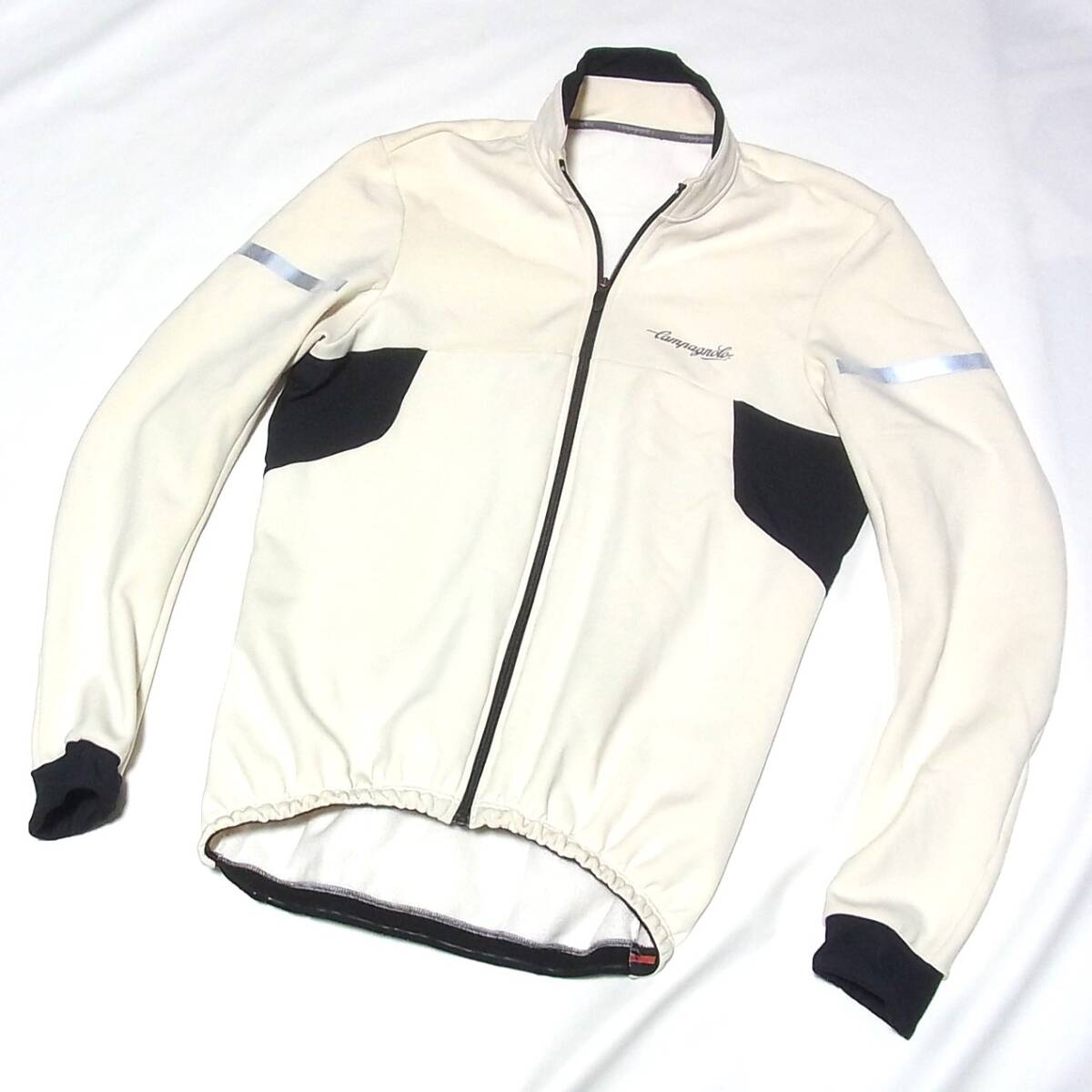 カンパニョーロ 洗浄済 Campagnolo 裏起毛 サイクルジャージ L程度◎アイボリー色 中厚手◎シンプル 自転車 サイクリング