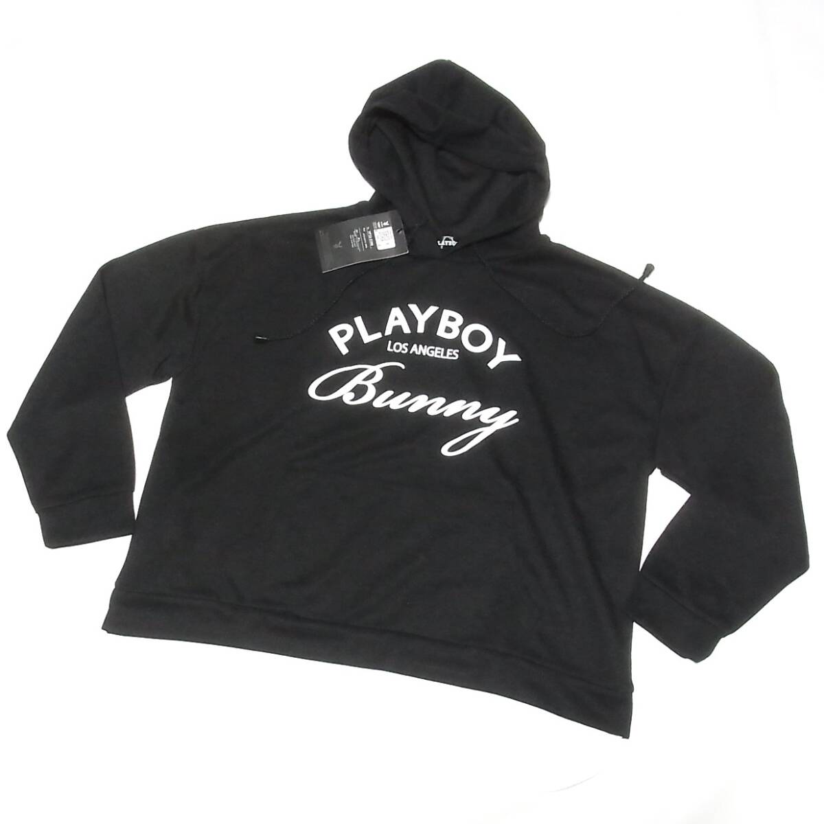 PLAYBOY 新品 プレイボーイ オーバーサイズ パーカー M-L◎黒 ブラック ゆったりシルエット プルオーバー 薄手 送料無料