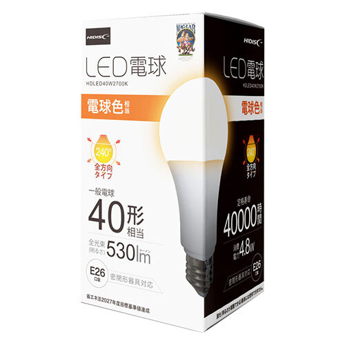HIDISC LED電球(一般電球40形相当) 電球色 HDLED40W2700KX10 /l
