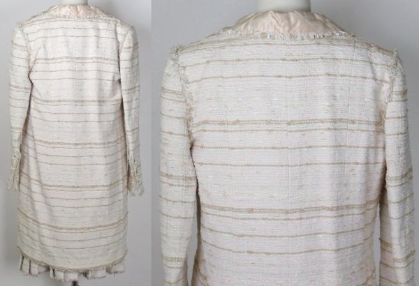 04P CHANEL pear coco buttons tweed coat pleats skirt 36 シャネル パール ココ ボタン ツイード コート プリーツ スカート セット b8907