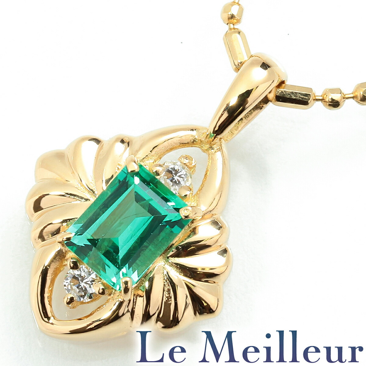 ペンダントネックレス エメラルド 0.23ct ダイヤモンド K18 中古 プレラブド 返品OK
