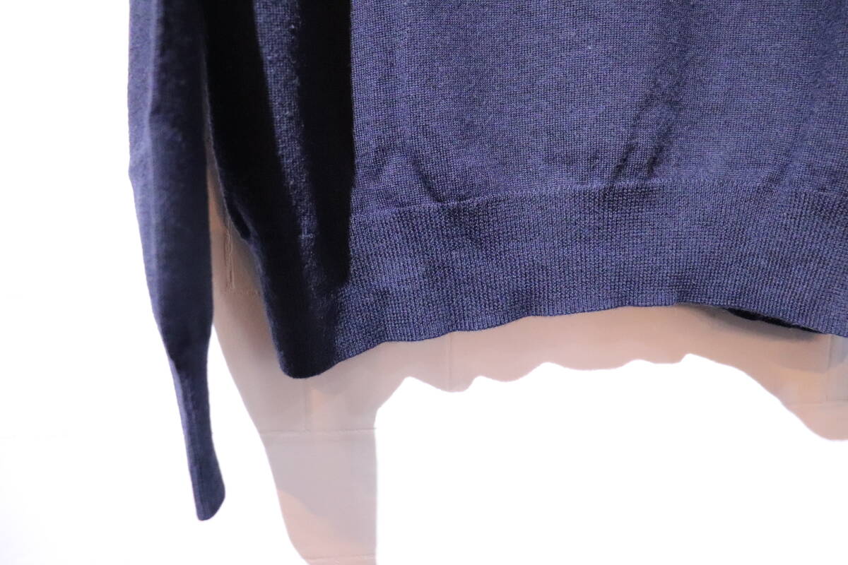 即決 Paul Stuart ポールスチュアート 裾紺刺繍 上質 タートルニットセーター ハイネックニット 濃紺 メンズL _画像4