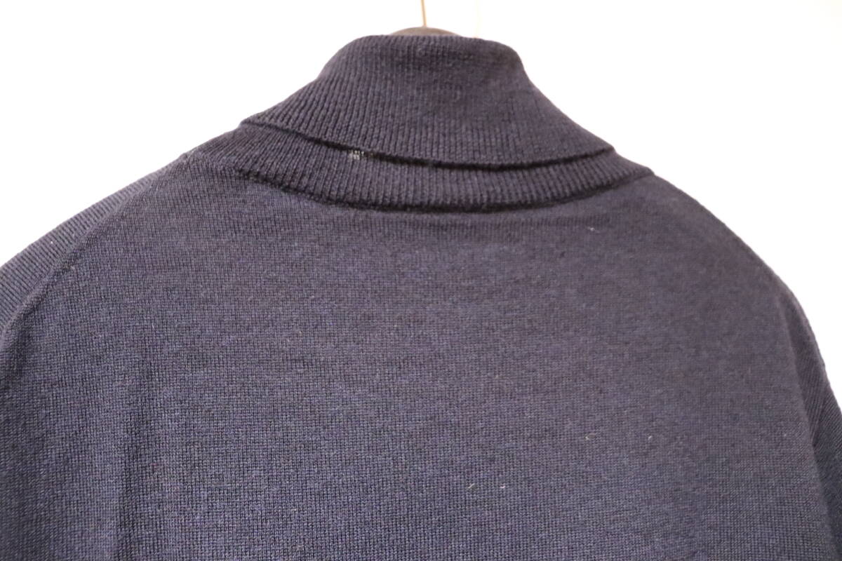 即決 Paul Stuart ポールスチュアート 裾紺刺繍 上質 タートルニットセーター ハイネックニット 濃紺 メンズL _画像7