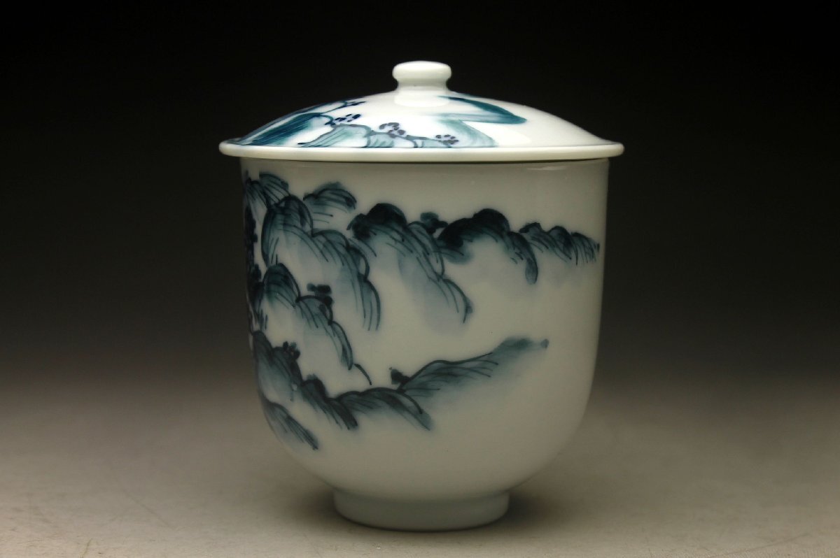 [ более .] десять тысяч .. Shimizu белый фарфор с синим рисунком ландшафт документ крышка есть горячая вода .* нет царапина прекрасный товар чайная посуда < включение в покупку возможно >