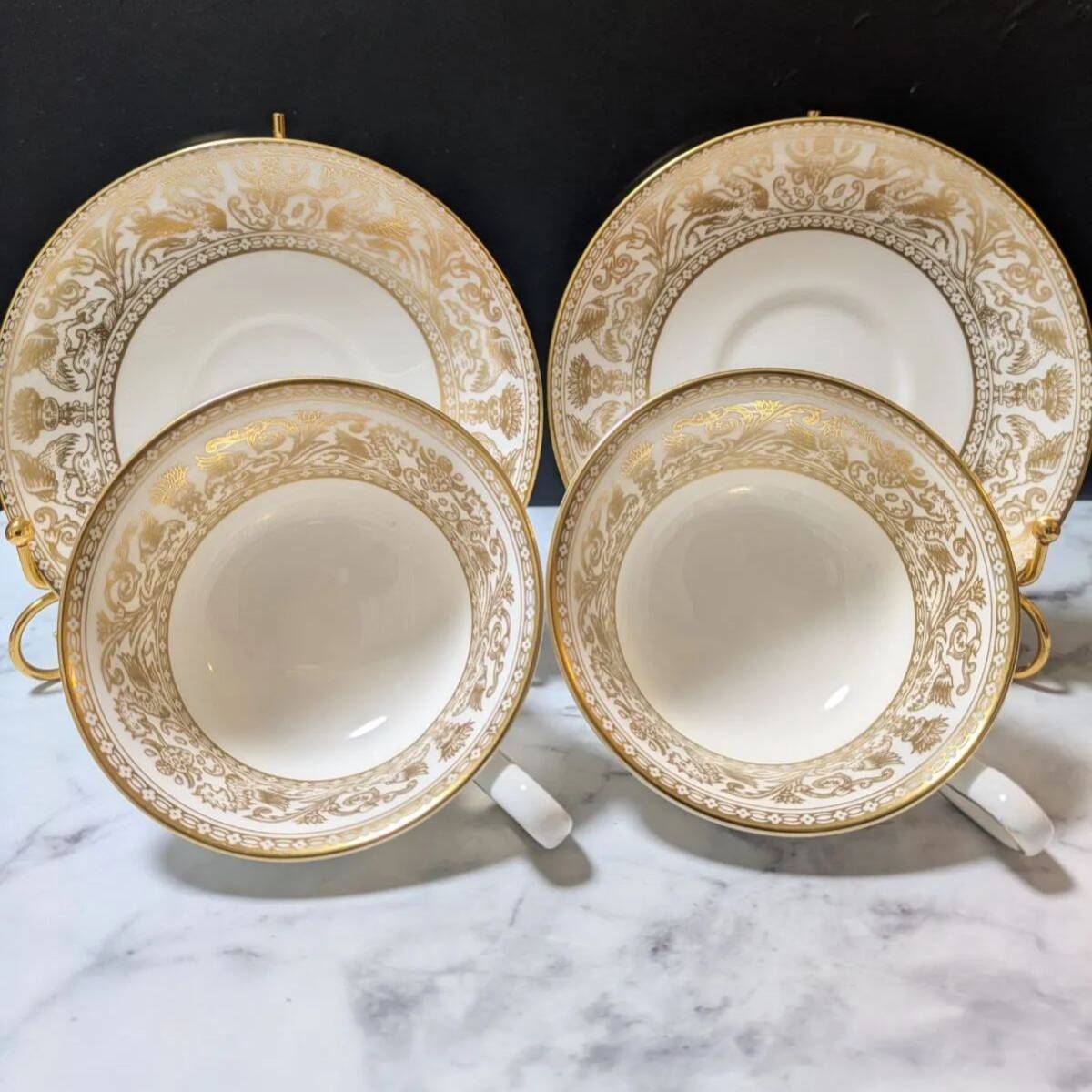 緑壺 ウェッジウッド フロレンティーン ゴールド カップ＆ソーサー 廃盤品 美品 WEDGWOOD コロンビア 2客セット ピオニーシェイプカップ