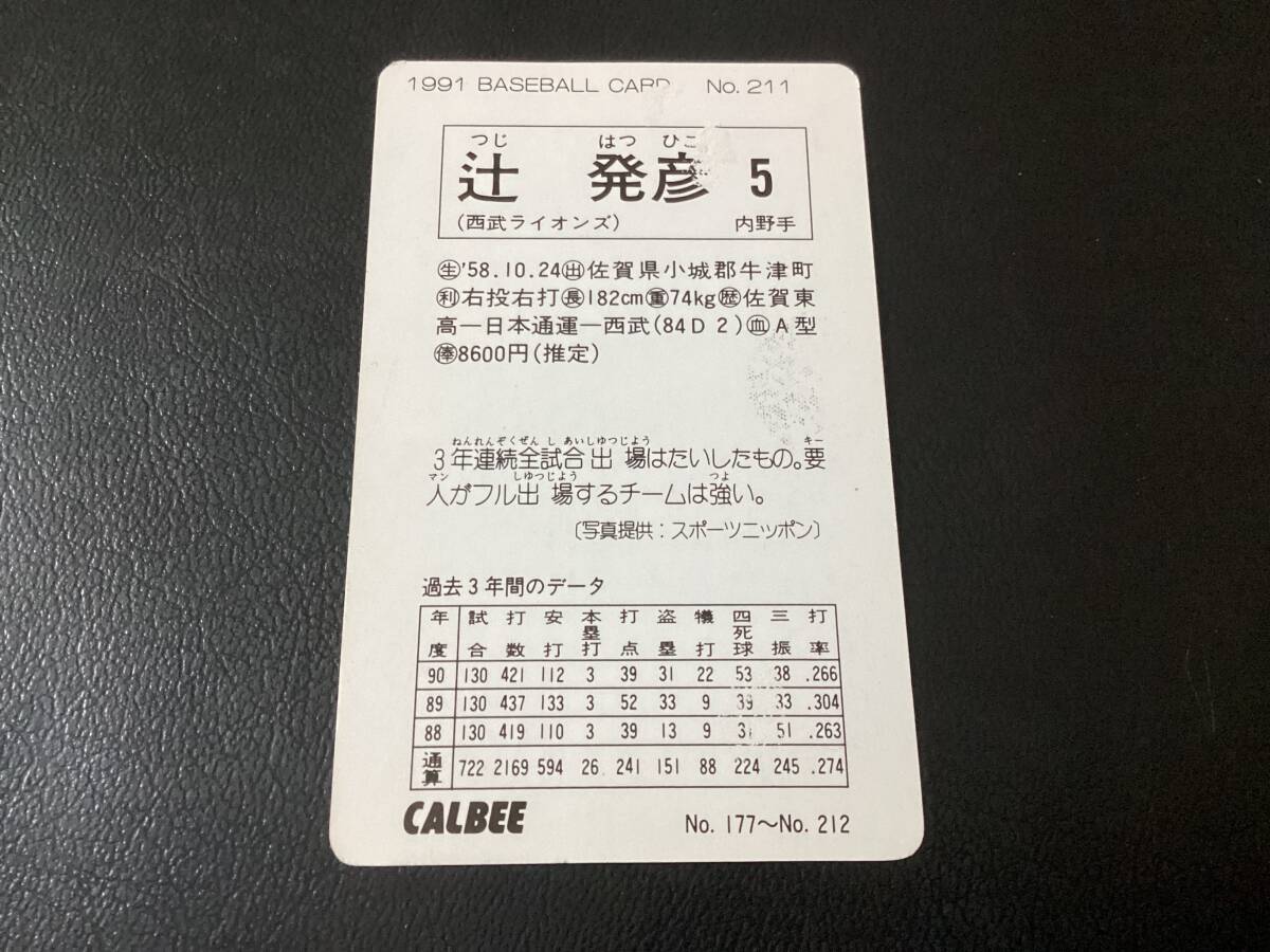 カルビー91年　辻（西武）No.211　プロ野球カード
