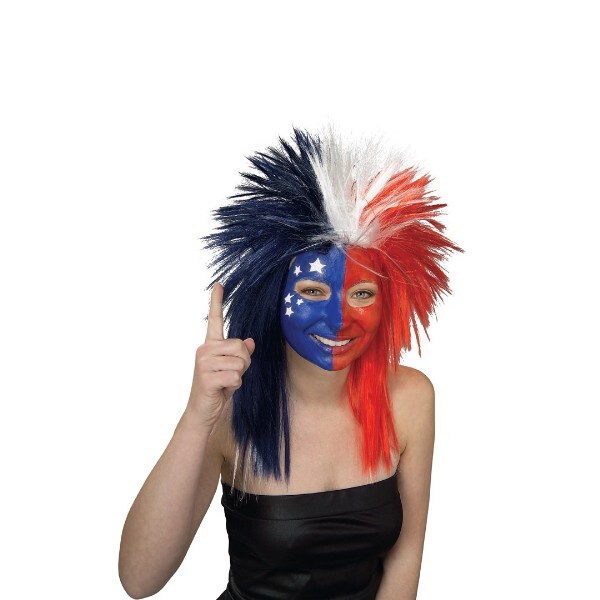 Sports Fanatic парик, парик красный, белый, голубой для взрослых костюмированная игра 