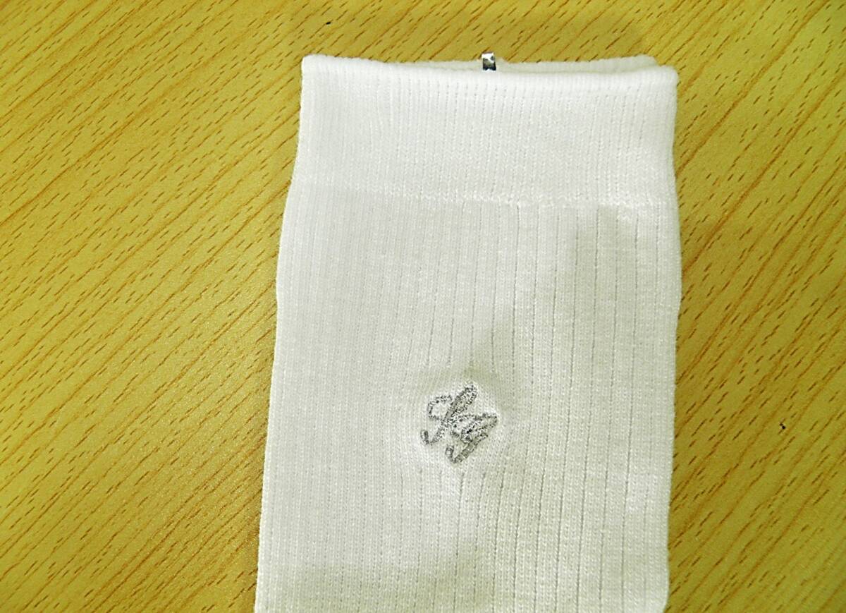 【レッグウェア★未使用品】３×１リブ 白 ハイソックス◆両面ロゴ刺繍 洗足學(xué)園 スクールソックス◆24-26cm◆36cm丈◆細(xì)身◆指定ソックス