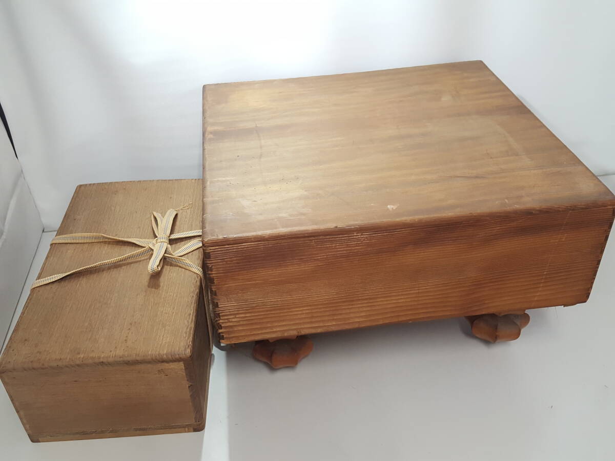 初だし】梔子脚 へそ付き碁盤 碁石 碁笥セット/碁盤約26×42×45cm