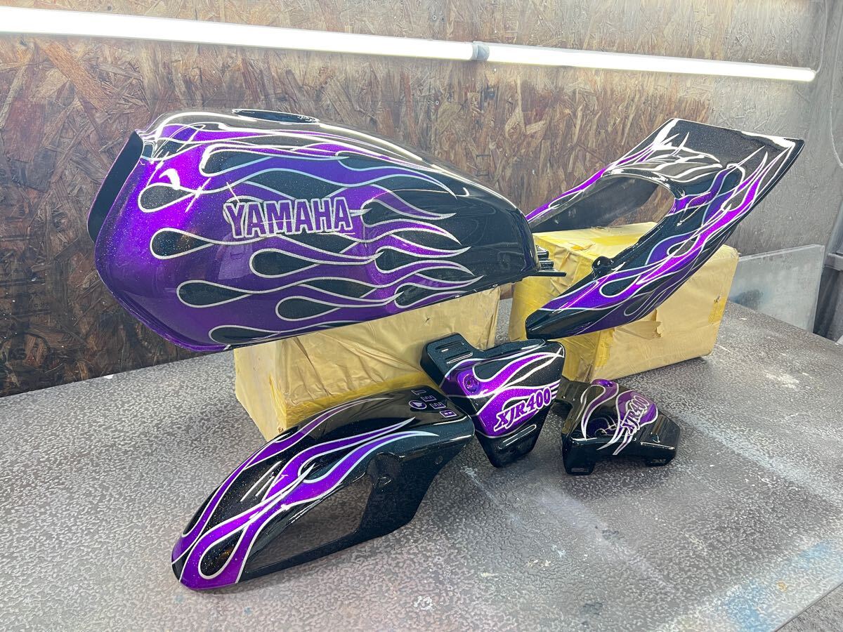 XJR400 4HM 外装セット ファイヤーパターン 黒 紫ラメ 7色ラメ 1 XJR400 4HM 外装セット ファイヤーパターン 黒 紫ラメ 7色ラメ 1