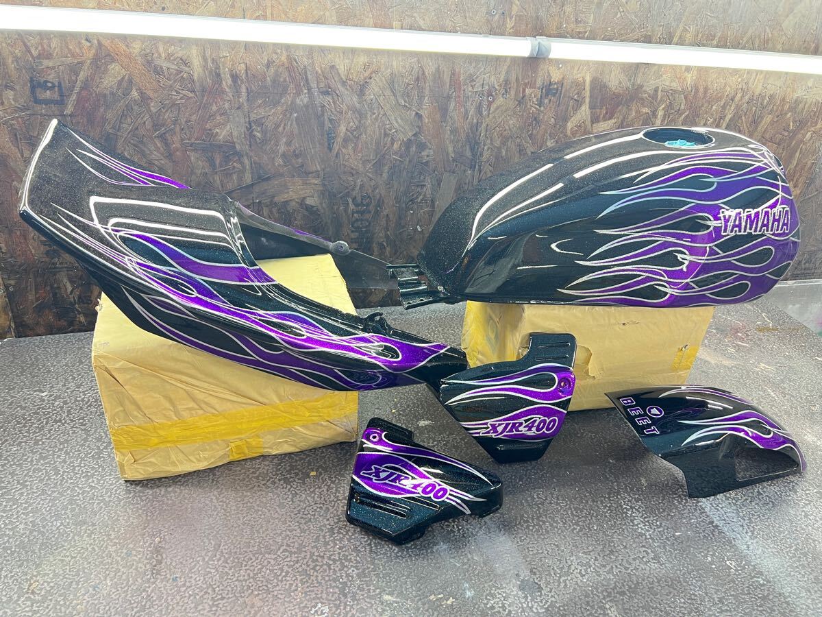 XJR400 4HM 外装セット ファイヤーパターン 黒 紫ラメ 7色ラメ 1 XJR400 4HM 外装セット ファイヤーパターン 黒 紫ラメ 7色ラメ 1