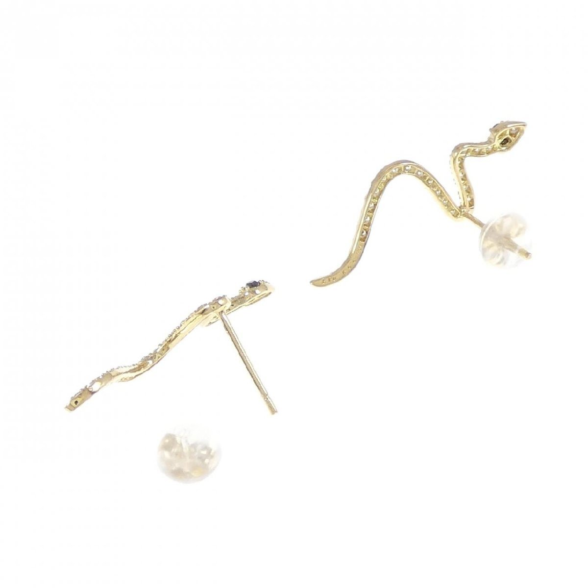 K18YG スネーク ダイヤモンド ピアス 0.38CT