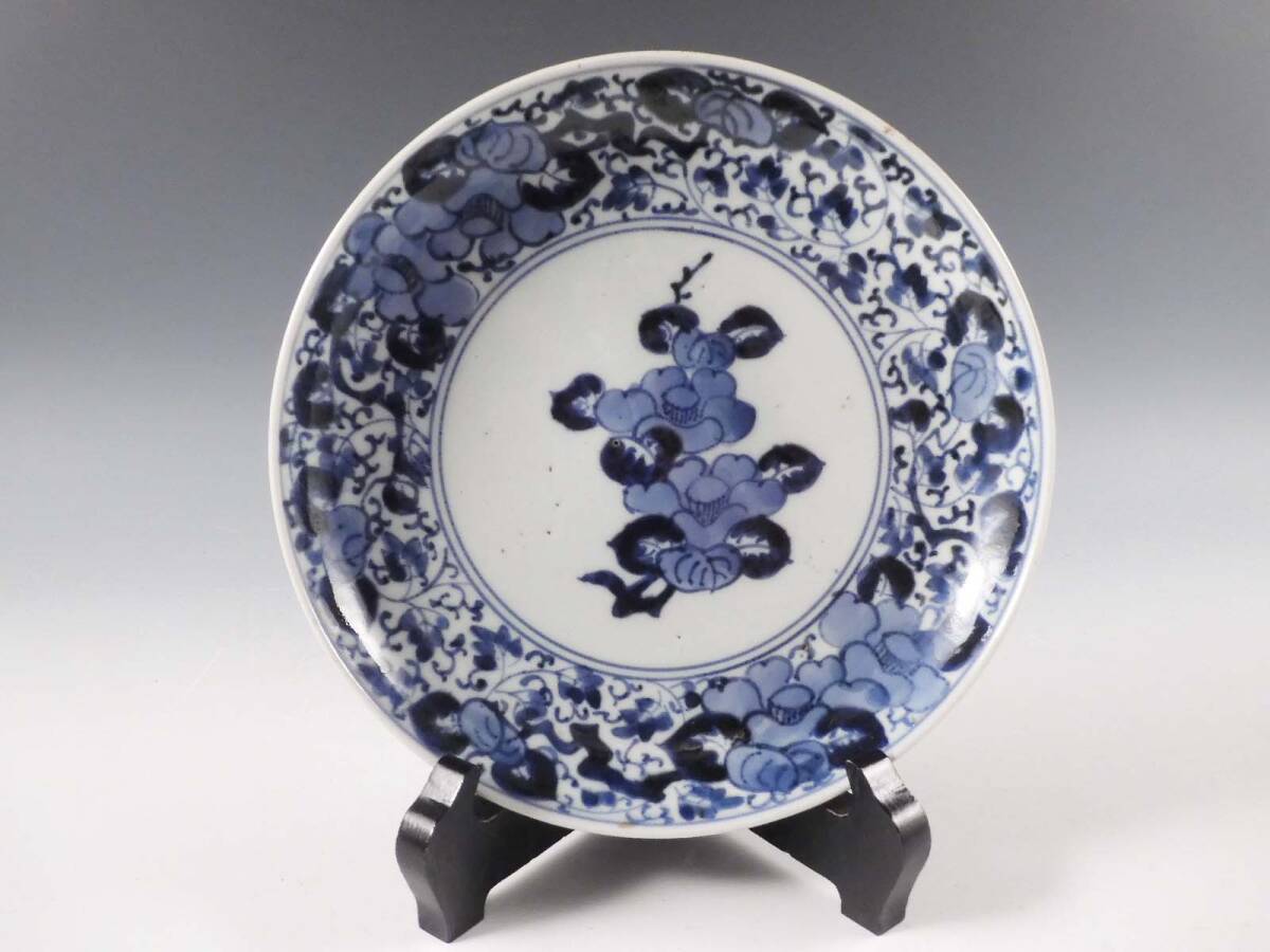 ◇堂◇古伊万里 染付 花 蛸唐草文 飾皿 無傷完品 江戸期 51kw191 ◇堂◇古伊万里 染付 花 蛸唐草文 飾皿 無傷完品 江戸期 51kw191
