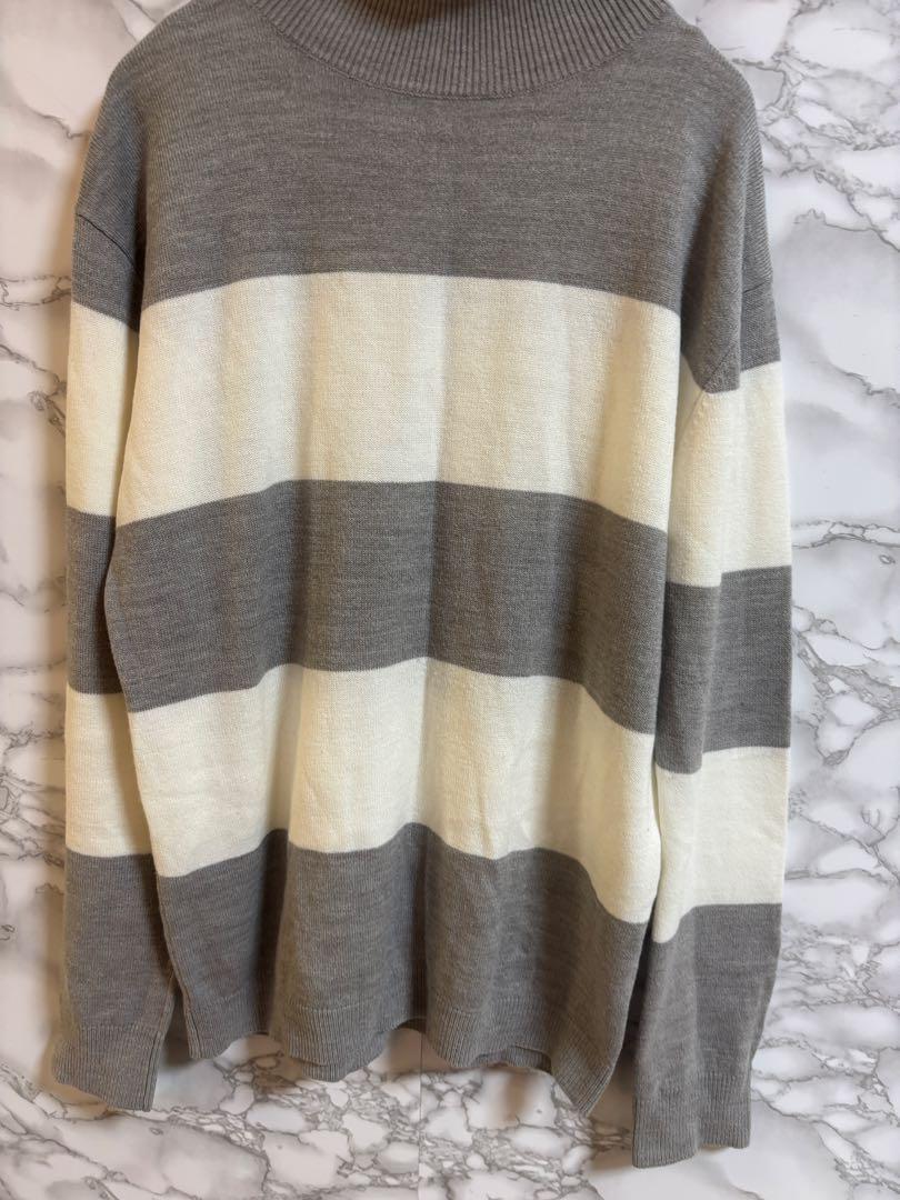 2704アズール【M】ストライプ　タートルネックニット バイカラー　美品_画像3