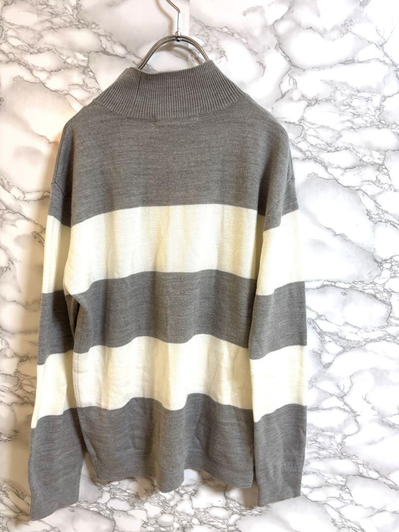 2704アズール【M】ストライプ　タートルネックニット バイカラー　美品_画像5