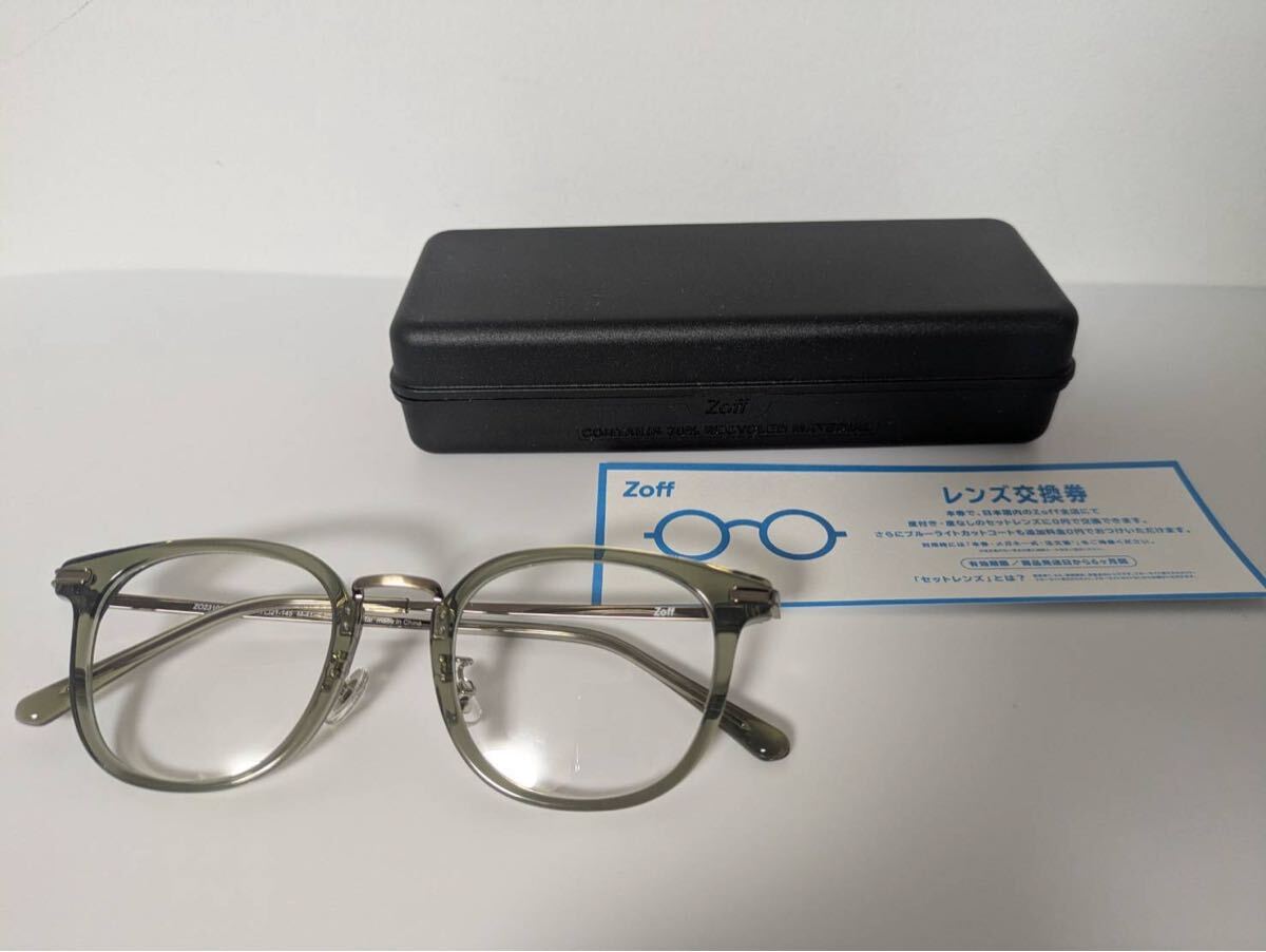 新品 Zoff レンズ交換券付き度なし眼鏡 直線的なラインのウェリントンフレーム/CLASSIC TREND