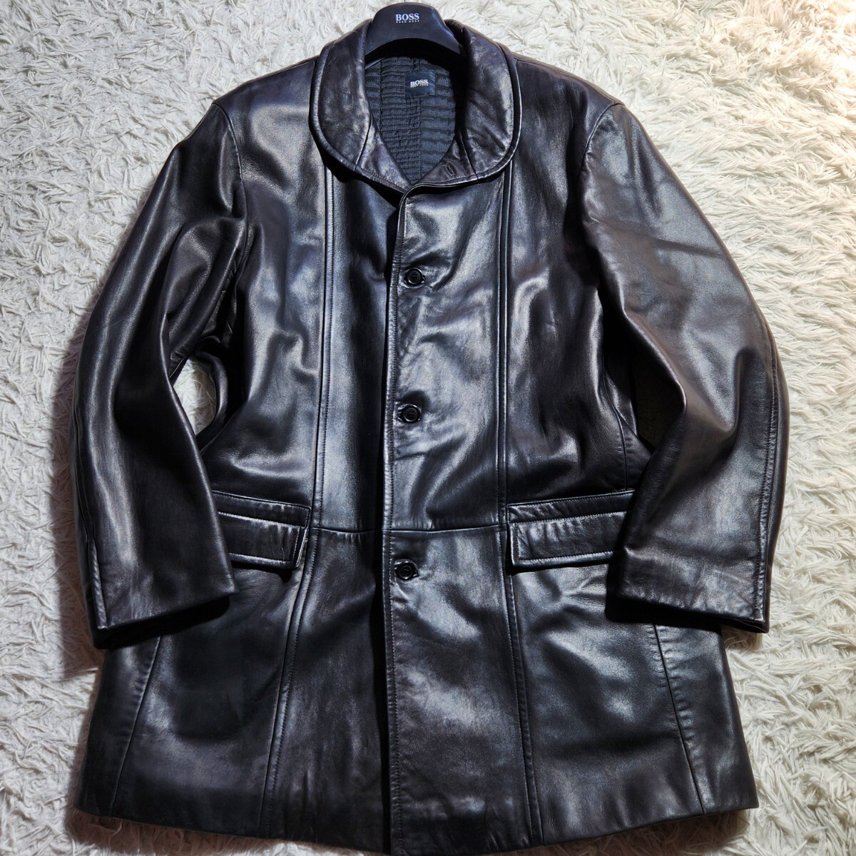 極美品!希少 XXL相当 ヒューゴボス レザーコート ロング丈 HUGO 極美品!希少 XXL相当 ヒューゴボス レザーコート ロング丈 HUGO