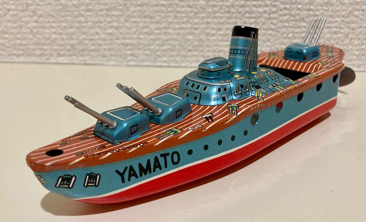 交換無料! J49 当時物 ブリキ BATTLE-SHIP YAMATO 大和 ヤマト 箱付き 現状 船、ボート