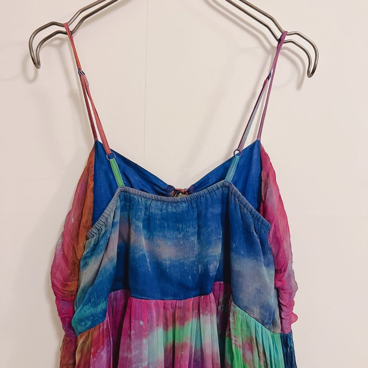 90's-00's マーブルスリップドレス マルチカラー グラデーション ミロングキャミドレス ロングワンピース シルエット美 配色◎ 着丈調節可 _画像5