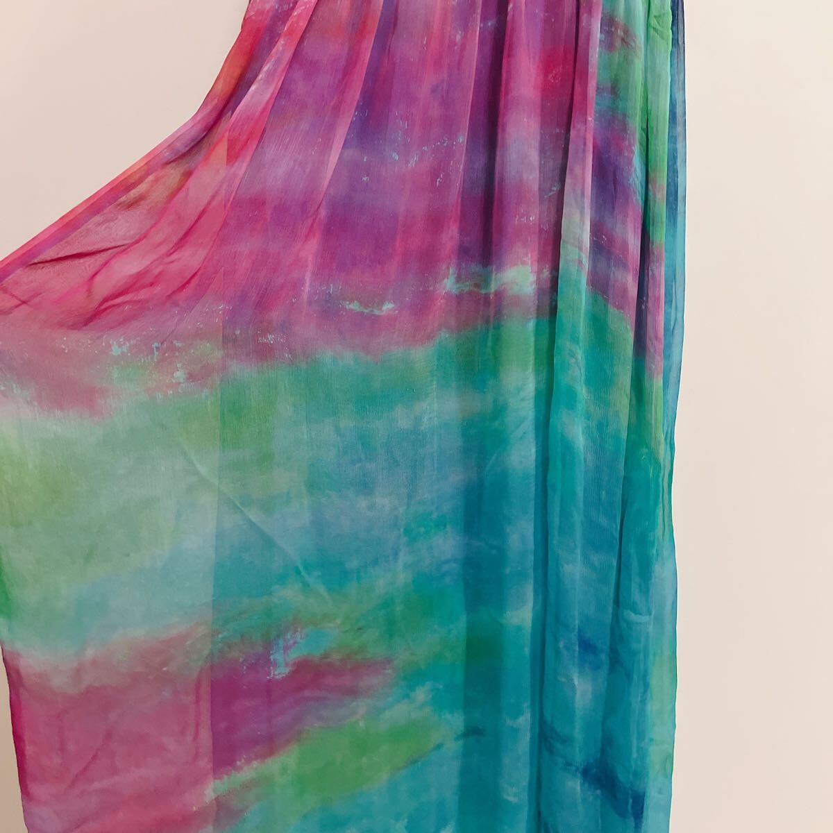 90's-00's マーブルスリップドレス マルチカラー グラデーション ミロングキャミドレス ロングワンピース シルエット美 配色◎ 着丈調節可 _画像6